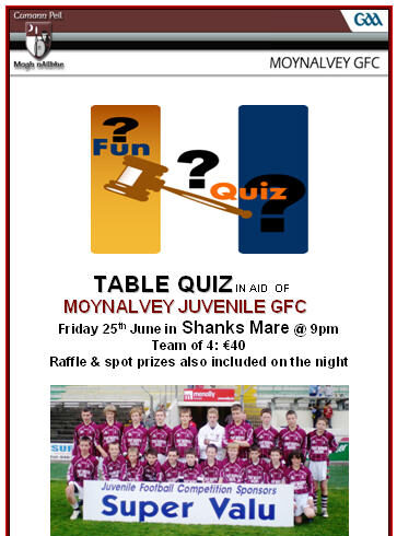 Moynalvey Juvenile GFC Fundraising Table Quiz