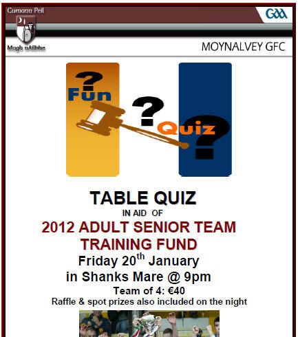 Table Quiz on Friday January 20th