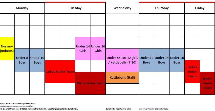 Pitch Timetable 2016