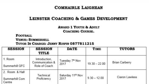 NEW Award One Youth/Adult Coaching Course