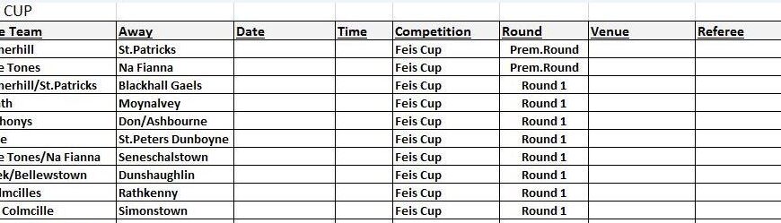 Details of Feis Cup draw