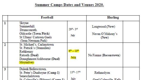 2020 Cúl Camp Dates