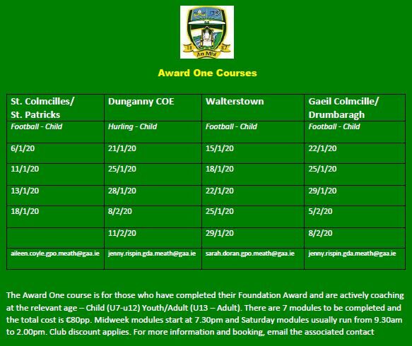 GAA Coach Education Courses  –  Award One & Child Safeguarding 1