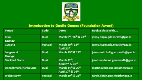 Reminder – Upcoming GAA Coaching Courses