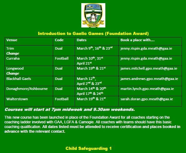 Reminder – Upcoming GAA Coaching Courses