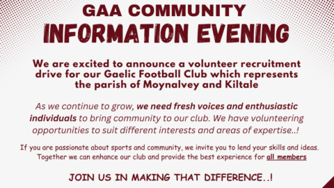 GAA Community Information Meeting – Thursday 20th February 7:30pm in Moynalvey Hall